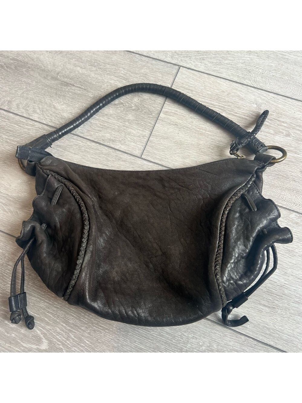 HOBO distressed soft Black Leather braided detail supple designed shoulder bag